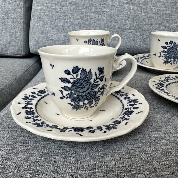 Tablemates Other - Tablemates Daily Dining Cups Saucers 5 Cream/White Blue Flowers BOUQUET